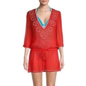 Milly Cabana red silk swim coverup
